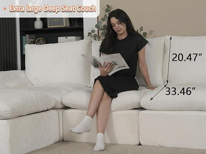 EASE MOOSE Boneless Modular Cloud Couch, U-Shaped Oversized Sectional Sofa for Living Room with Ottoman, Extra Large Movable Couches, 6-Deep-Seat Sofas for Bedroom Apartment, Chenille (White)