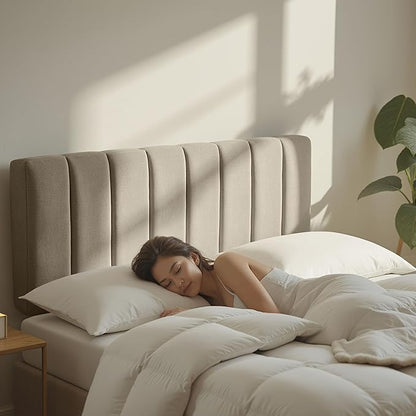 Nestl Upholstered Queen Headboard - Easy Assemble Channel Stitched Headboard Queen Size - Wall Mounted Headboards with 3D Soundproof Wall Panels Peel & Stick Floating Headboards, Linen