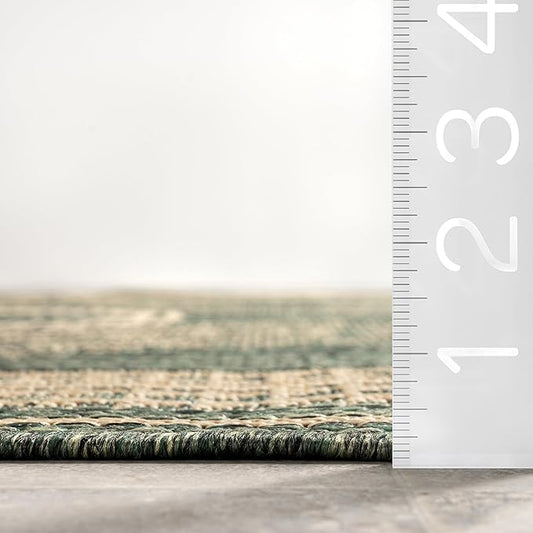 nuLOOM 4' x 6' Outdoor Tribal Geometric Area Rug, Stain Resistant, Weather Resistant, High Traffic, Patio, Balcony, Outside, Ranya Green