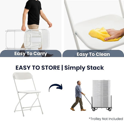BTEXPERT® Set of 2 Pack, White Plastic Folding Chair Steel Frame Commercial High Capacity Event Chair Lightweight Set for Office Wedding Party Picnic Kitchen Dining Church School