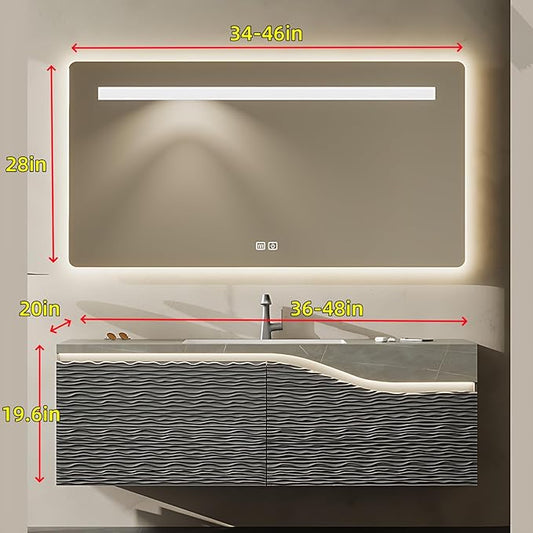 36in Elegant Modern Luxury Bathroom Vanity with Sink - Wall Mounted Solid Wood Cabinet & Smart LED Defogging Mirror | Single Sink Bathroom Cabinets