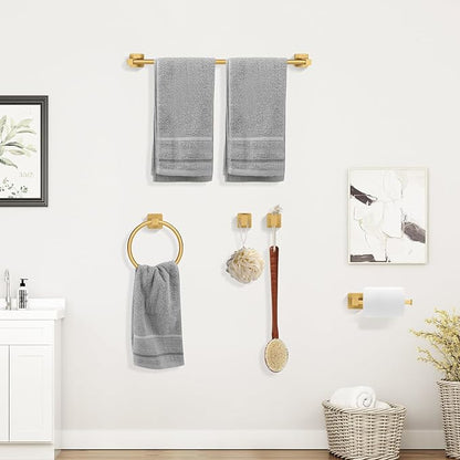 5 Pieces Brushed Gold Bathroom Hardware Accessories Set,Stainless Steel 23.6" Hand Towel Bar Set Gold, Toilet Paper Holder, Towel Holder Set,Towel Rack Set for Bathroom