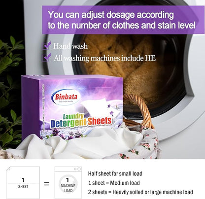 Laundry Detergent Sheets, 200 Loads Lavender Scent Hypoallergenic Eco-Friendly, Biodegradable Plastic Free Liquidless Laundry Sheets Suitable for Sensitive Skin