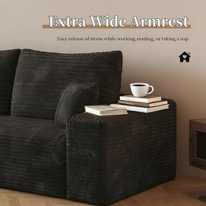 107.5" Boneless L-Shaped Modular Sectional Sofa Couches for Living Room, Corduroy Upholstered Couch with Deep Seat, Large 2-Seater Cloud Sectional Couch, No Assembly, (Black, Left Facing Chaise)
