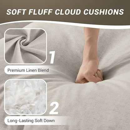 Oversized Cloud Modular Sectional Sofa, Comfy Down Filled Cloud Couch with Removable Cover, V Shaped 5 Seat Couch with Ottoman, Deep Seat Sectional Couches for Living Room, Light Gray