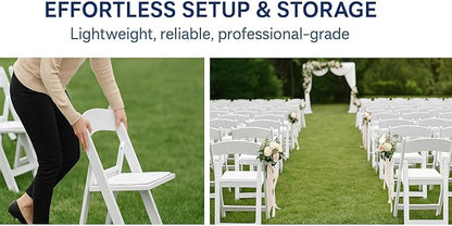 BTEXPERT Resin Folding Chair Vinyl Padded Seat Indoor Outdoor Lightweight Set for Home Event Party Picnic Kitchen Dining Church School Weddings Set of 2