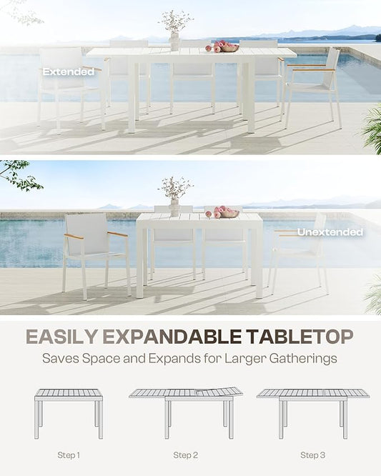Outdoor Dining Chairs Set of 2, Aluminum Patio Dining Chairs with Textilene Fabric & HDPS Armrest for Ergonomic Design, All-Weather Outdoor Furniture for Garden and Indoor, White