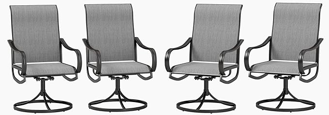 PHI VILLA Patio Swivel Dining Chairs Set of 4, Outdoor Chair with Textilene Mesh Fabric & Black Metal Frame for All Weather Outdoor Lawn Garden Poolside (Gray)