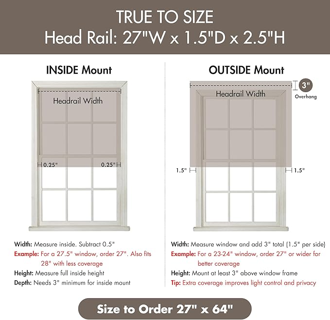 Madison Park Galen Cordless Roman Shade, 27"W x 64"H, Sheen Taupe – Room Darkening, Thermal Insulated, Energy Efficient Window Blind with Subtle Sheen Basketweave Fabric for Privacy
