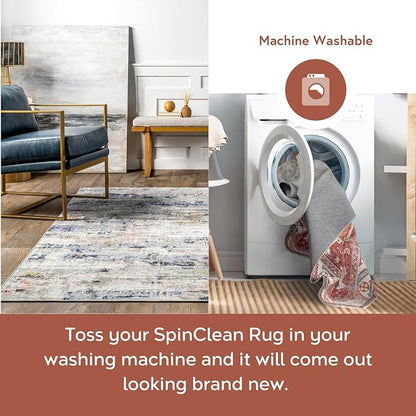 nuLOOM Aaliyah Abstract 8'10" x 12' Machine Washable Area Rug for Living Room Bedroom Dining Room Kitchen, Blue Multicolor/Ivory