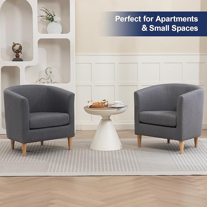 Accent Barrel Chair, Modern Comfy Living Room Chairs with Armrest Small Reading Chair with Cozy Soft Padded for Bedroom Reception Room Cafe, Grey