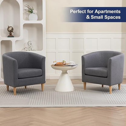 Accent Barrel Chair, Modern Comfy Living Room Chairs with Armrest Small Reading Chair with Cozy Soft Padded for Bedroom Reception Room Cafe, Grey
