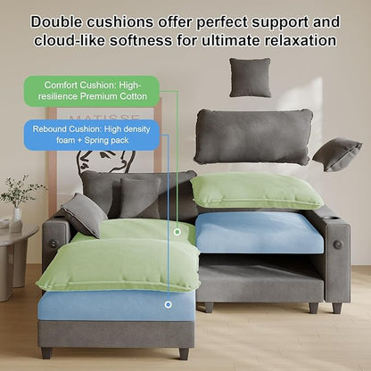 Cloud Couch, Modular Sectional Sofa with Ottoman, Charging Station, Throw Pillows, Cup Holders, Modern Convertible L Shaped Couches for Living Room, Bedroom (Grey, 80.7"- L Shape)