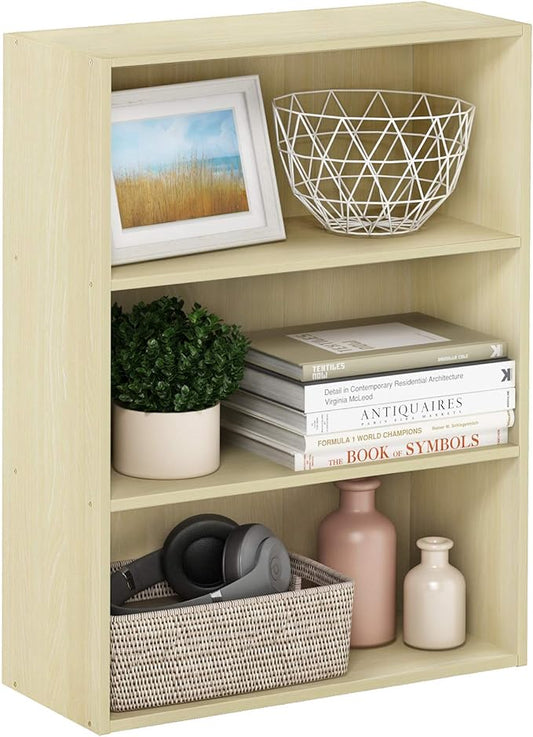 Furinno PASIR Book Shelf, 3-Tier Bookshelf, Storage Shelves Bookcase, 9.7 x 23.7 x 31.5, for Living Room, Bedroom, Home Office, Maple