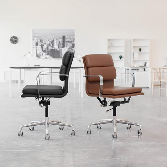 Laura Davidson Furniture SOHO II Padded Management Office Chair - Mid Back Desk Chair with Arm Rest, Swivel & Cushion Availability, Made of Poly-Cotton Fabric, Dark Blue Fabric, Computer Chair