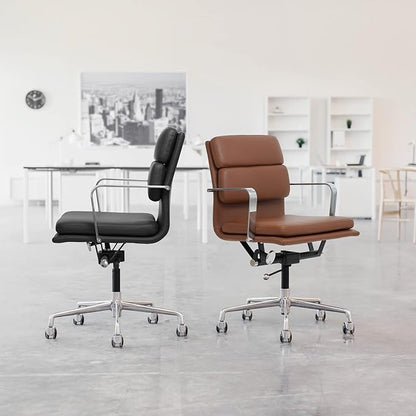 Laura Davidson Furniture SOHO II Padded Management Office Chair - Mid Back Desk Chair with Arm Rest, Swivel & Cushion Availability, Made of Faux Leather, Dark Brown, Computer Chair