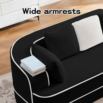 77.2" Oversized Double Lounge Chaise, Boneless Lounge Sofa Bed, Cloud Loveseat Sleeper Couch for Indoor Living Room, No Assembly Required, Teddy Fabric,Black