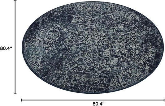 SAFAVIEH Evoke Collection Area Rug - 6'7" Round, Navy & Ivory, Distressed Design, Non-Shedding & Easy to Clean, Ideal for Living Room, Bedroom, Dining Space (EVK256A)