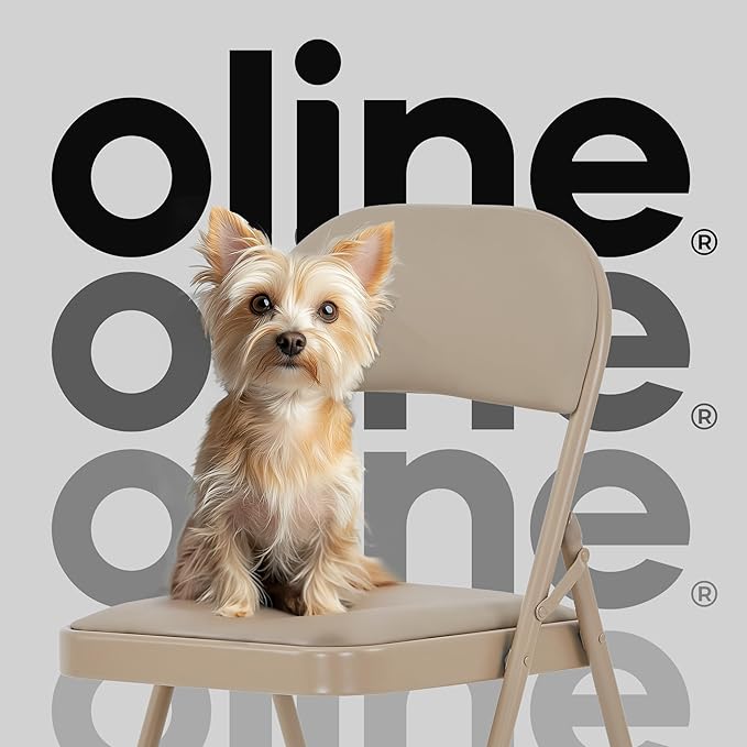 Oline Vinyl Folding Chairs, Padded Vinyl Cushion Chairs with Durable Metal Frame, Indoor Outdoor Stackable Foldable Guest Chairs for Office Wedding Kitchen Dining, 300lb Capacity (Khaki, 2 Pack)