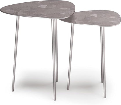SIMPLIHOME Shelton Contemporary 20 inch Wide Metal 2 Pc Metal Nesting Table in Nickel for the Living Room and Bedroom