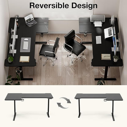 71" Reversible L-Shaped Electric Standing Desk Adjustable Height Gaming Stand Up Corner Desk Sit Stand Home Office Computer Desk with Splice Board, Black