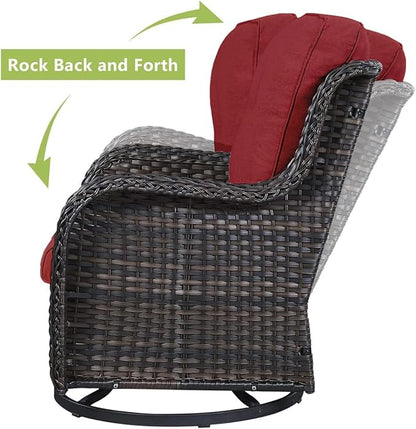 HUMMUH Patio Furniture 6 Pieces Outdoor Furniture Set PE Wicker Sofa with Swivel Rocking Chairs,Ottomans,Coffee Table