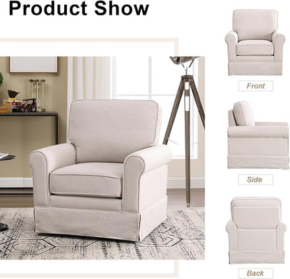 INZOY Swivel Accent Chair Set of 2 Mid Century Modern Chair, Comfy Swivel Barrel Reading Chair, Upholstered Square Chair for Living Room Bedroom Small Spaces, Fully Assembled, Beige
