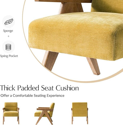 HULALA HOME Modern Accent Chair, Upholstered Arm Chair with Solid Wood Frame, Comfortable Padded Seat and Back, for Living Room, Bedroom Set of 2, Mustard