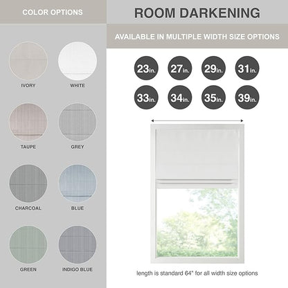 Madison Park Galen Cordless Roman Shade, 39"W x 64"H, Sheen White – Room Darkening, Thermal Insulated, Energy Efficient Window Blind with Subtle Sheen Basketweave Fabric for Privacy