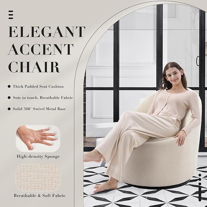 360° Swivel Accent Chair, Mid-Century Modern Chair with Hidden Storge, Small Swivel Chair with Arms for Living Room/Office-Beige