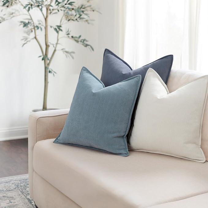 ZWJD Dusty Blue Pillow Covers 18x18 Set of 2 Chenille Throw Pillow Covers with Elegant Design Soft and Luxurious Decorative Throw Pillows for Couch, Bed, and Home Decor