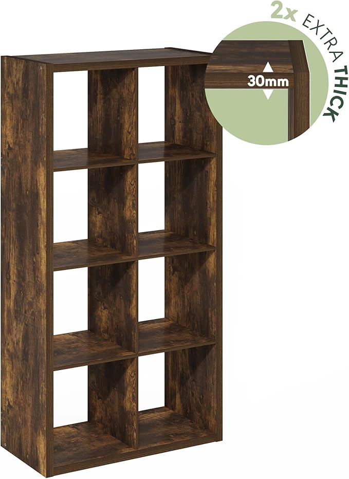 Furinno Cubicle Book Shelf, 8-Cube Thick Frame Bookshelf, Horizontally & Vertically Reversible Bookcase with Open Back, 14.6 x 30 x 57.9, for Living Room, Bedroom, Home Office, Amber Pine