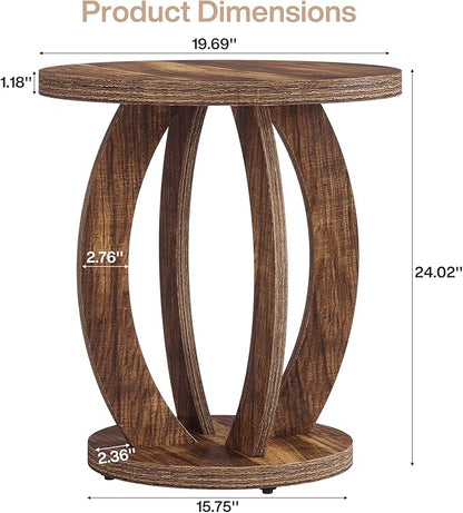 Tribesigns End Table, Round Side Table with Storage, Farmhouse Nightstand Bedside with Round Tabletop, Accent End Table for Living Room Bedroom Small Space, Wooden Accent Furniture (2, Dark Brown)