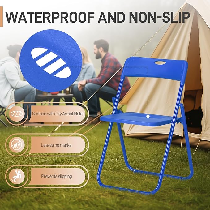 Karl home 10 Pcs Folding Chair, 300LBS Lightweight Foldable Plastic Chair, Reinforced Metal Frame Easy to Fold & Store for Indoor & Outdoor, Wedding, Party, Meeting Room, Patio and Garden, Blue