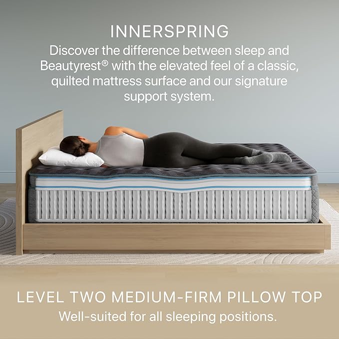 Beautyrest Days End Medium Firm Pillow Top 14.75" Mattress - Twin XL - Cooling Tech, Supportive Durable Pocketed Coils, Pressure Relief, Motion Separation; 100 Night Sleep Trial and 10 Year Warranty