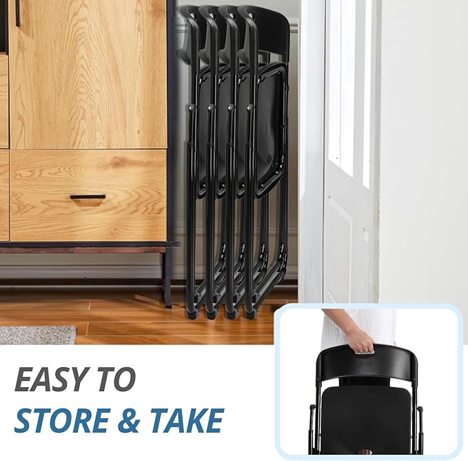 Karl home 6 Pcs Folding Chair, 300LBS Lightweight Foldable Plastic Chair, Reinforced Metal Frame Easy to Fold & Store for Indoor & Outdoor, Wedding, Party, Meeting Room, Patio and Garden, Black