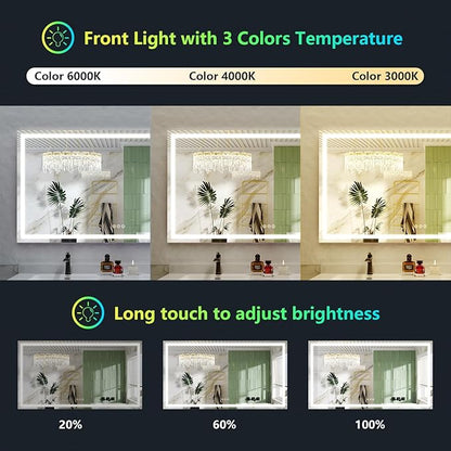 65x36 Inch RGB LED Bathroom Mirror Front Light and RGB Backlit Lighted Vanity Mirror for Bathroom Wall Mounted Dimmable Anti Fog Memory Shatter-Proof IP54 Waterproof Horizontal/Vertical