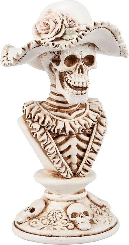 Primitives by Kathy Seasonal Home Decor Lady Skeleton Figurine - Resin, Off White and Bronze, Halloween