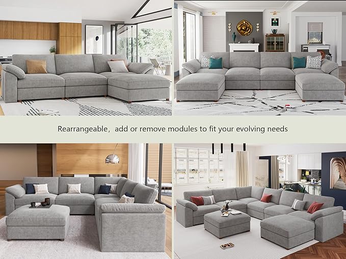 EASE MOOSE Oversized Modular Sectional Sofa, Extra Large L Shape Sectional Couch,Comfty Wide Deep seat Modular Sofa for Living Room, Removable Cover,Light Gray