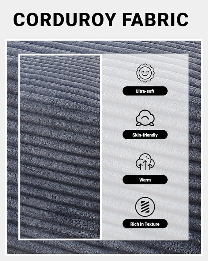95 Inch Cloud Sectional Couch,Modular Sectional Sofa with Deep Seat,Modern Corduroy Boneless Couches with L-Shape Chaise for Living Room Bedroom,No Assembly Required (Grey, Left Facing Chaise)