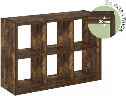 Furinno Cubicle Book Shelf, 6-Cube Thick Frame Bookshelf, Horizontally & Vertically Reversible Bookcase with Open Back, 14.6 x 43.8 x 30, for Living Room, Bedroom, Home Office, Amber Pine