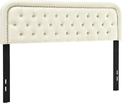 Tufted Upholstered Headboard,Button Solid Wood HeadBoards with Adjustable Height,Modern Performance Velvet Bed Head Boards,Easy Install&Nailhead (Beige, Queen)
