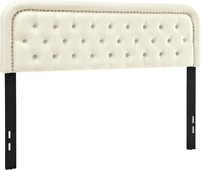 Tufted Upholstered Headboard,Button Solid Wood HeadBoards with Adjustable Height,Modern Performance Velvet Bed Head Boards,Easy Install&Nailhead (Beige, Full)