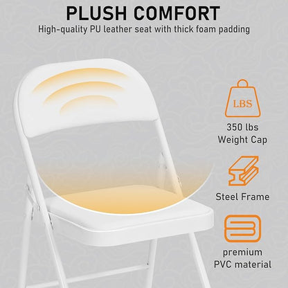 SEALAMB 16 Pack White Folding Chairs with Padded Seats & Cushion, Durable Metal Foldable Chairs for Wedding Party, Commercial Chairs for Office School Church Events, 330lb Capacity (White-PU, 16 Pack)