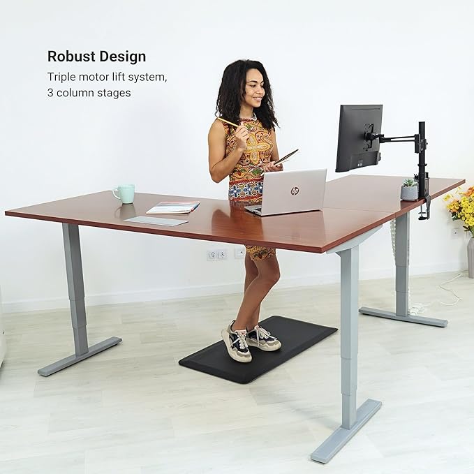 Progressive Desk Stand Up Height Adjustable Standing Desk - L Shaped 85" x 72" Corner Computer Rising Workstation Electric Table - Roasted Walnut, Black Frame