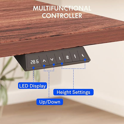 FLEXISPOT EN2 Whole-Piece Standing Desk with Clamp Power Strip, 60 x 24 Electric Stand Up Height Adjustable Desk with Cable Management (Gray Frame + 60" Mahogany Top, 2 Packages)