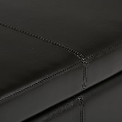 SIMPLIHOME Avalon 48 inch Wide Contemporary Rectangle Storage Ottoman Bench in Tanners Brown Vegan Faux Leather, Assembled, For the Living Room, Entryway and Family Room