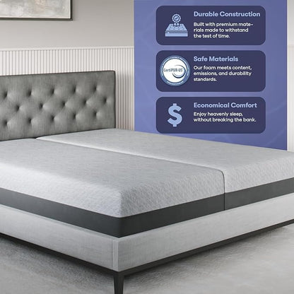 Celestial Sleep Gel Memory Foam Mattress in a Box, Made in The USA, CertiPUR-US® Certified Foam, Oeko-Tex, and Fiberglass-Free Certified Bed, 12 inch Soft - Split King