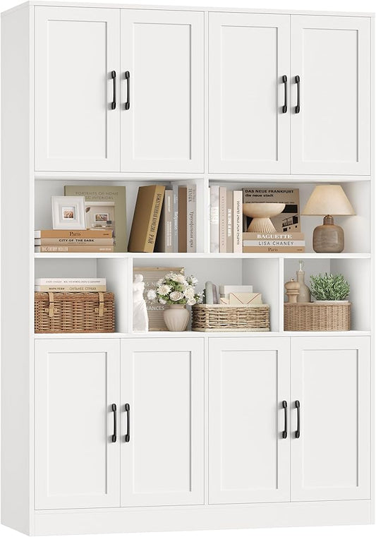 HORSTORS 71" Tall Storage Cabinet, Large Kitchen Cabinet with Deep Shelves and Doors, 47" Freestanding Display Shelf with Storage for Home Office, Living Room, White