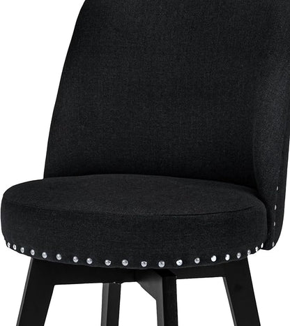 MINCETA Bar Stools Set of 2, 26 Inch Upholstered Barstools with High Back and Footrest, Swivel Counter Height Barstools for Kitchen Island Home Bar Black